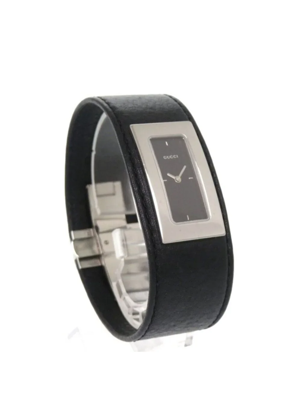 Gucci SS Leather Black Dial Quartz Watch